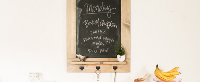 Chalkboard on wall with miscellaneous handwritten notes and reminders