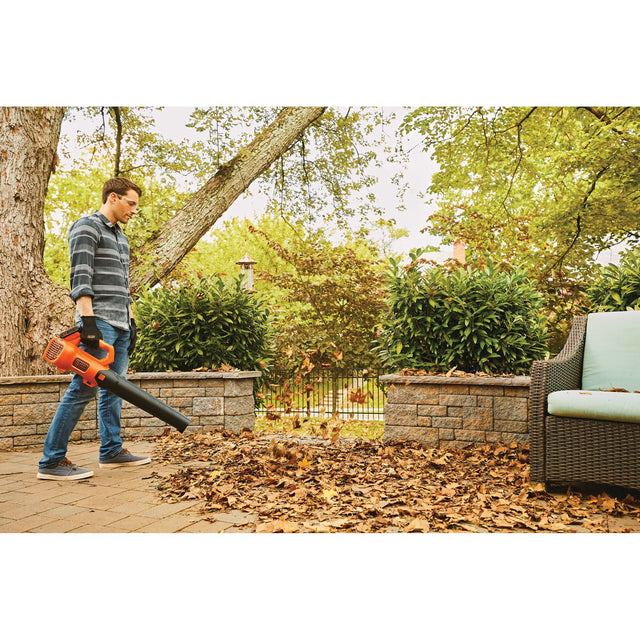 Man using cordless leaf blower