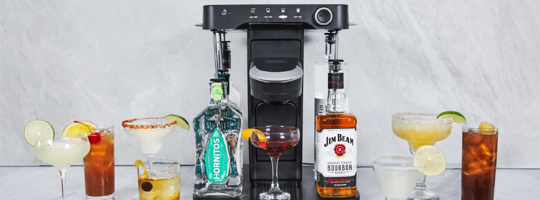 bev by BLACK+DECKER Cocktail Maker Machine, Bar Mat, and Glass Liquor  Dispenser Bottles