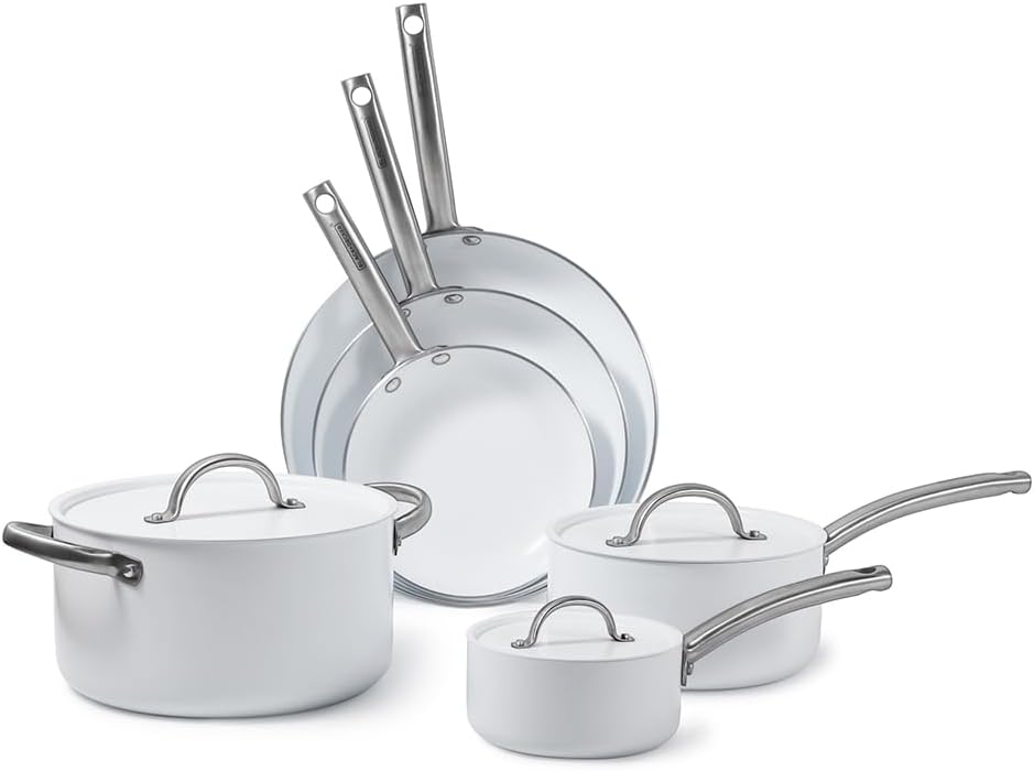 9-Piece Ceramic White Aluminum Cookware Pans Set | BLACK+DECKER