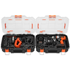 drill, attachments and storage box