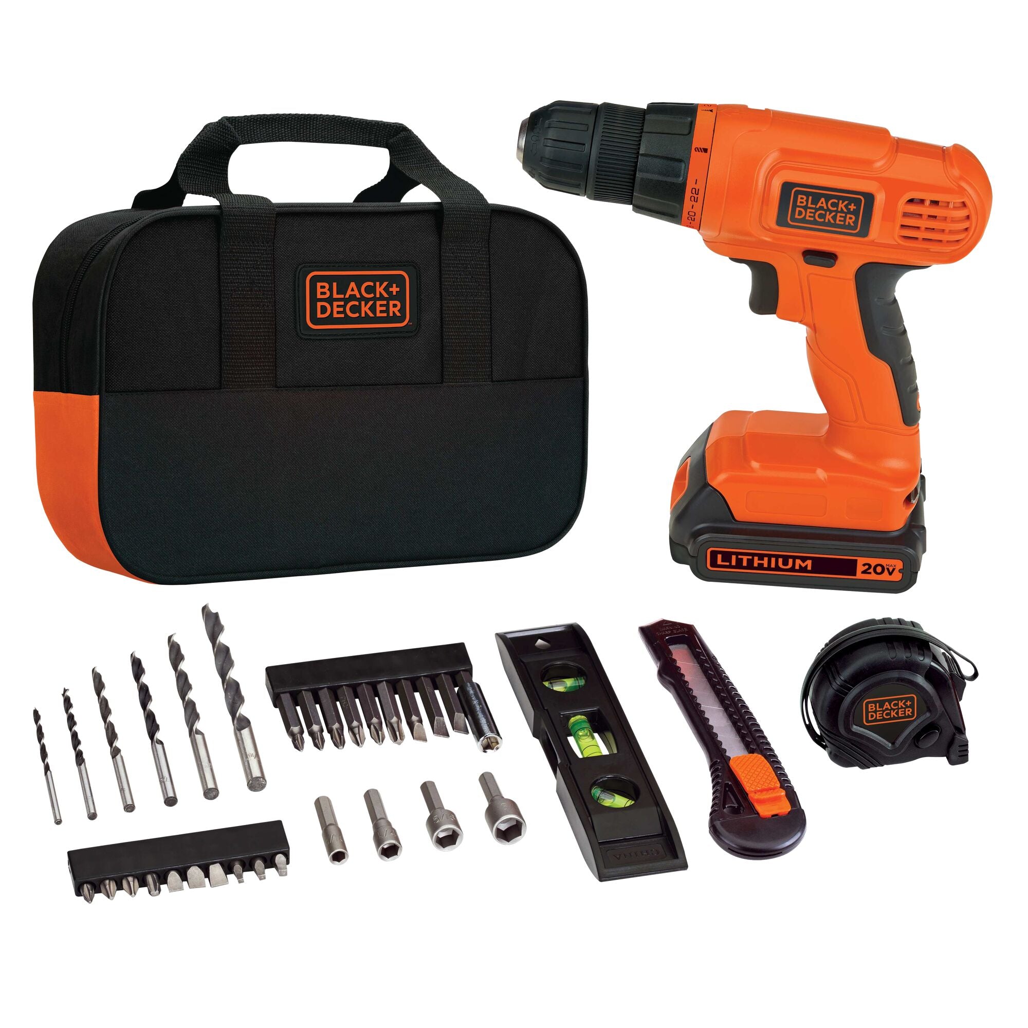 Black and Decker 20V Max Drill Driver and 100-Piece Project Kit - Includes  Bag - BDC120VACA