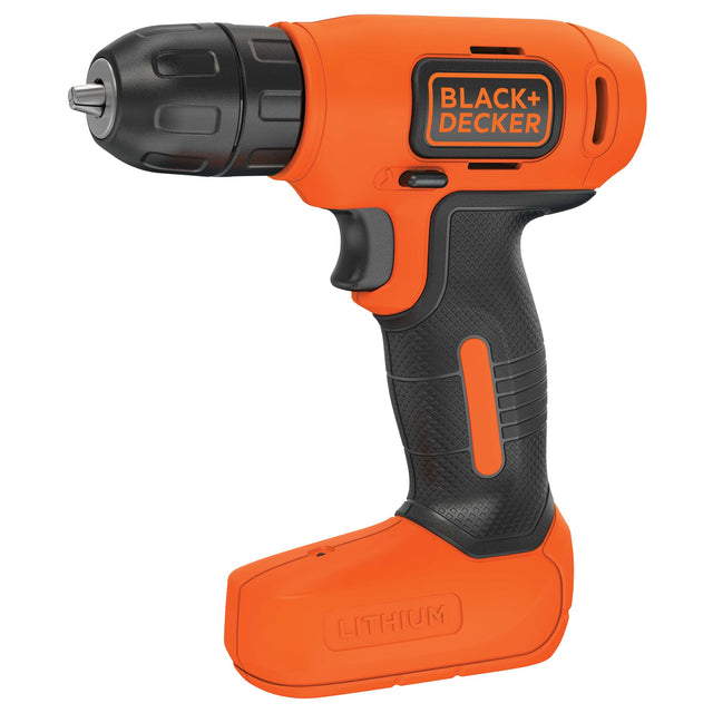 Profile of 8 volt cordless lithium drill.