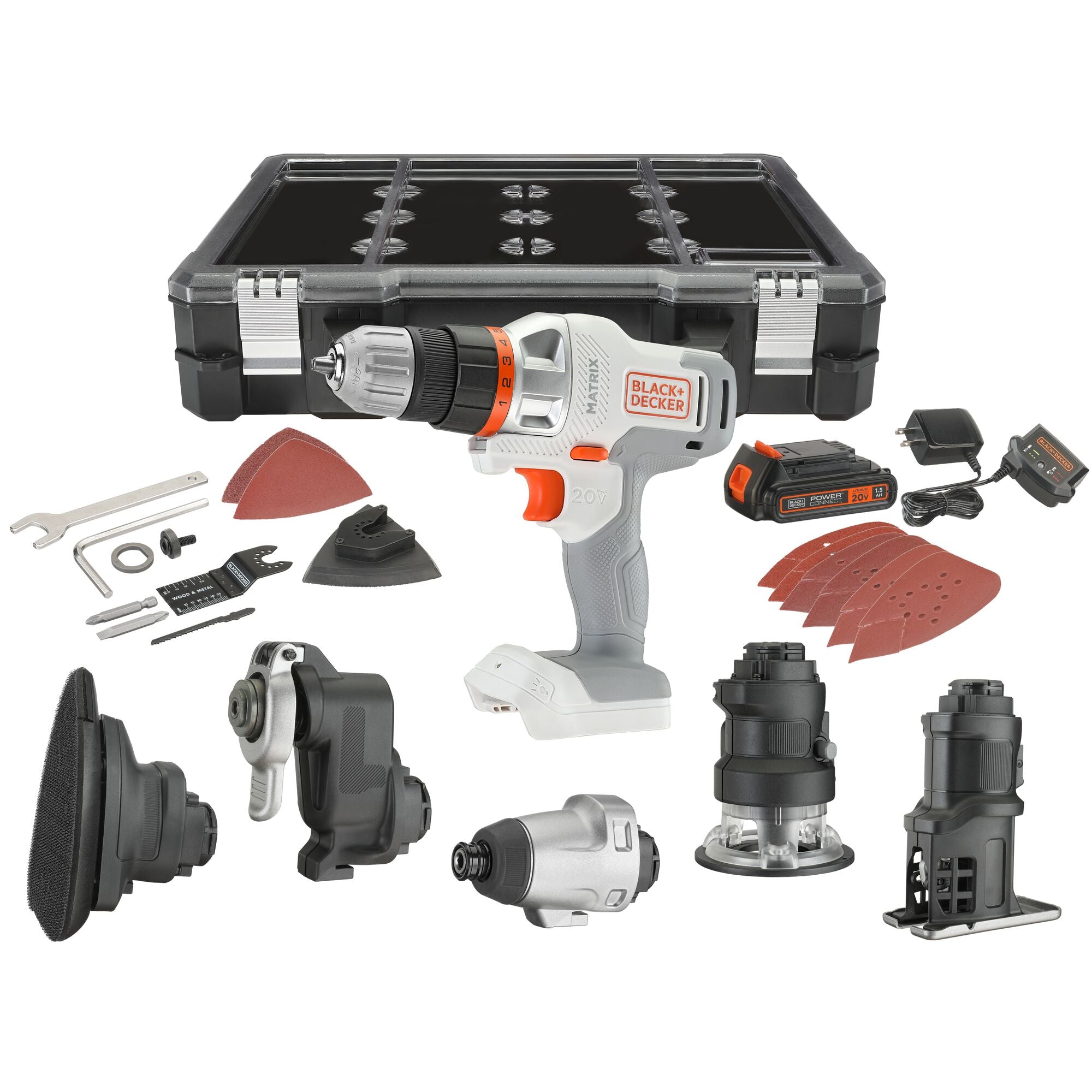  BLACK+DECKER 20V MAX MATRIX Cordless Combo Kit, 6-Tool, White  and Orange (BDCDMT1206KITWC)