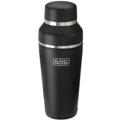 front view of BLACK+DECKER matte black and stainless cocktail shaker