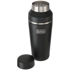front view of BLACK+DECKER matte black and stainless cocktail shaker