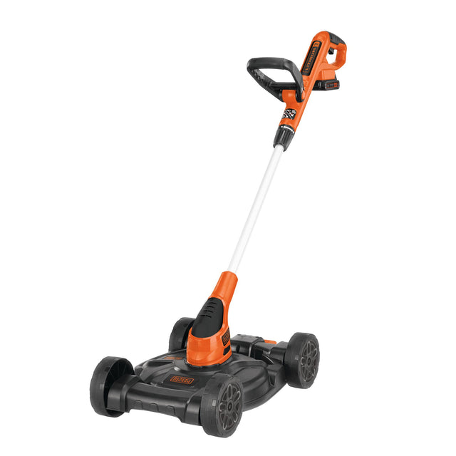 BLACK+DECKER® Profile of 20-volt lithium 12 inch 3 in 1 compact mower.