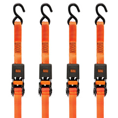 Black/Orange 1" x 12' Ratchet Tie Down Straps with Padded Handles (1,500 lb Break Strength) for Securing Cargo, 4 Pack