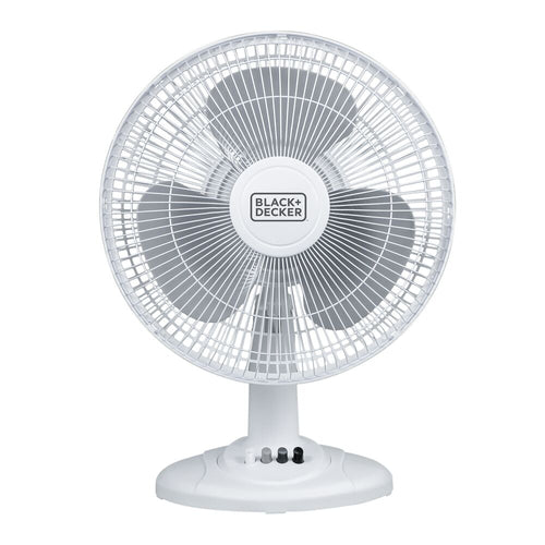 Front view of BLACK+DECKER white 12-Inch table fan