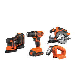 Profile of MAX Lithium Ion 4 Tool Combo Kit including Drill or Driver Circular Saw MOUSE Detail Sander and Light.