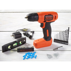 A kit of black and decker 8 volt home tool kit 43 piece.