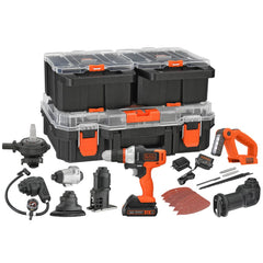 drill, attachments and storage box