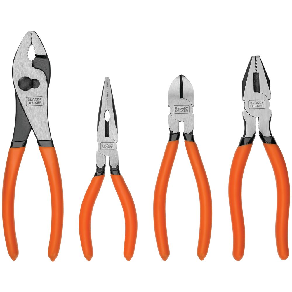 Plier Set, 4-Piece, 8 in., 7 in., two 6 in., With Comfort Grip - ISSUE WITH PIECES IN BOX AT GXO | BLACK+DECKER