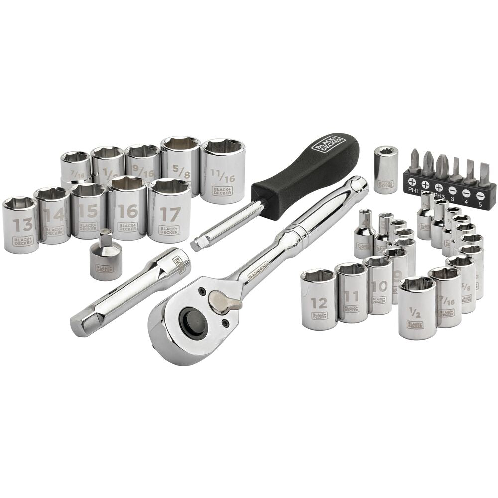 Socket Set, 40-Piece, Chrome, Carrying Case | BLACK+DECKER