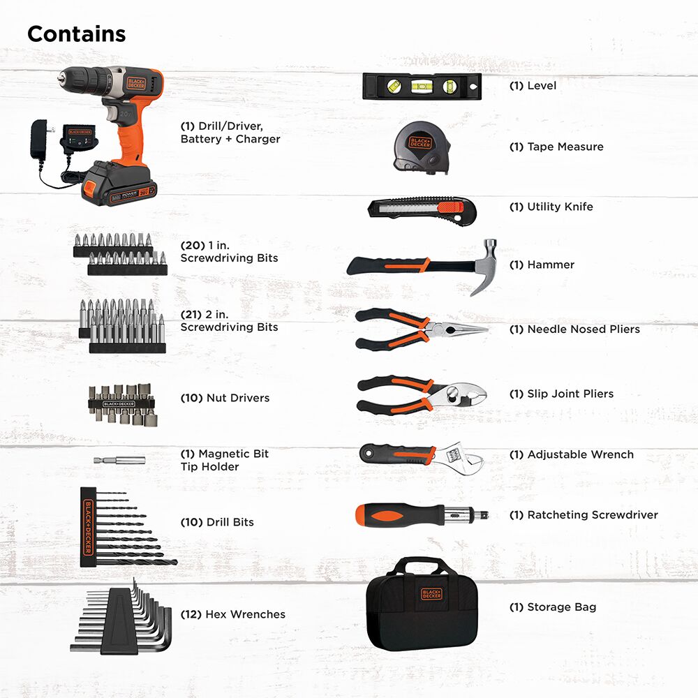 Home Tool Kit With 20V MAX* Drill/Driver, 83-Piece | BLACK+DECKER®