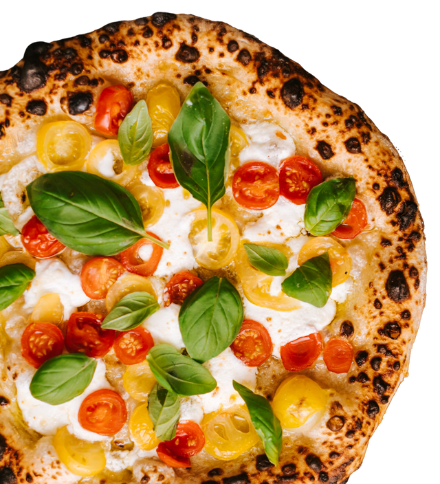 fresh cooked pizza with spinach