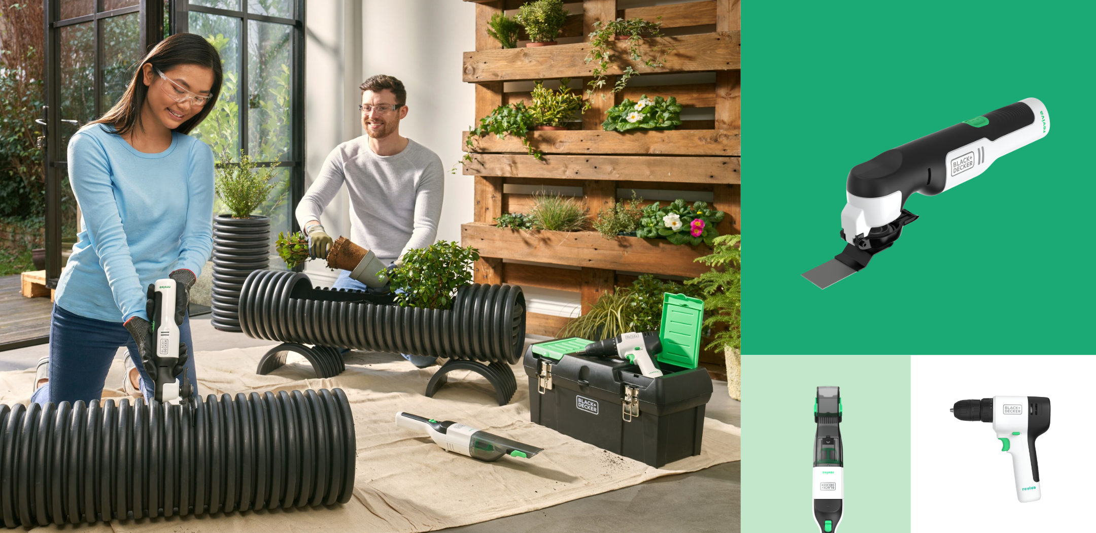 Couple doing at-home gardening project with reviva tools.