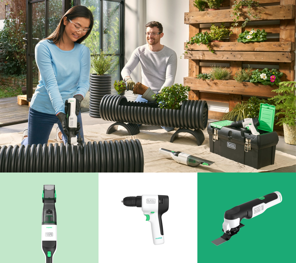 Couple doing at-home gardening project with reviva tools.