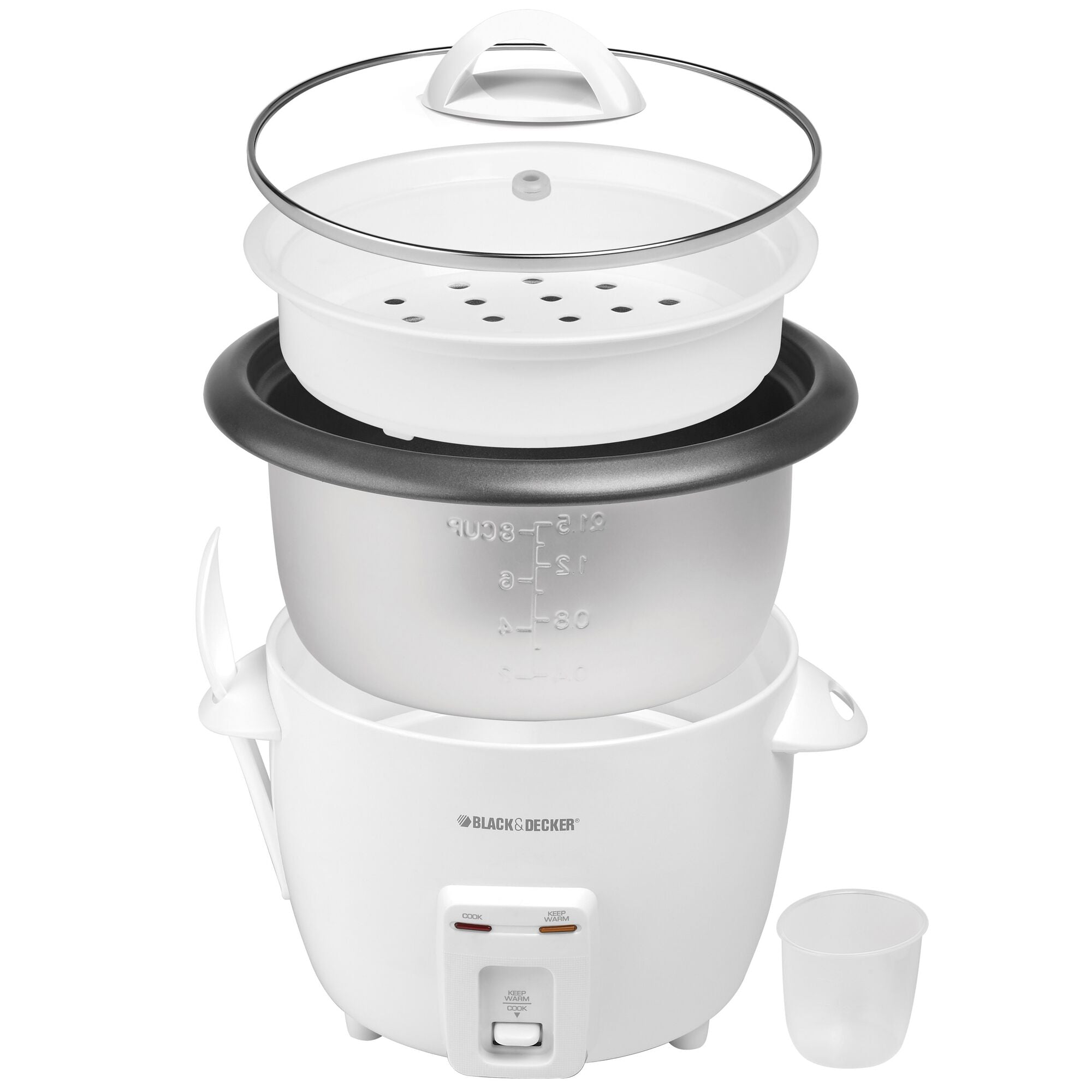Black & Decker 6-Cup Rice Cooker with Steaming Basket, White/Black