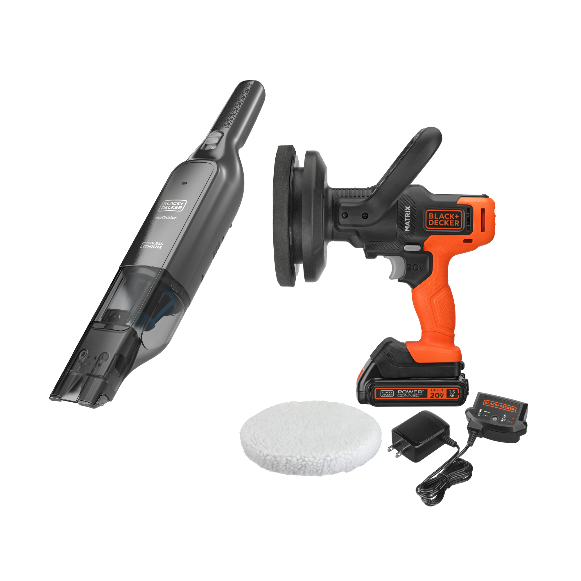 Black and decker Matrix 20 volt Max Buffer and Black and decker 12 volt max Dustbuster Advancedclean Slim Cordless Hand Vacuum