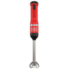 Front view of the red, BLACK+DECKER kitchen wand with immersion blender attached