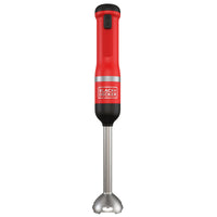 Front view of the red, BLACK+DECKER kitchen wand with immersion blender attached
