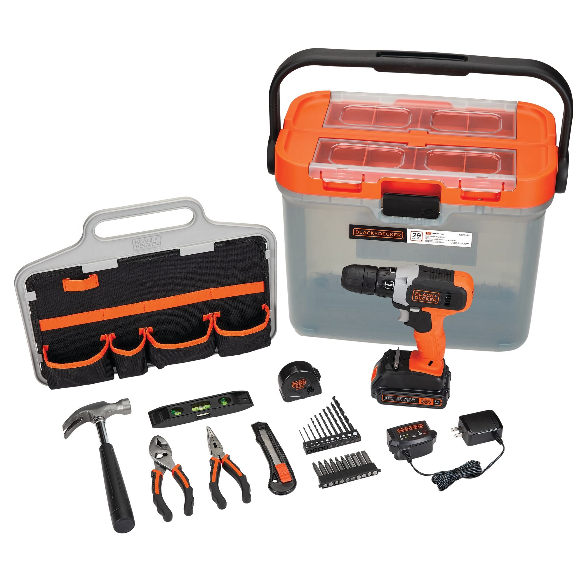 20V MAX* POWERCONNECT™ Cordless Drill with 28-Piece Home Project Kit and Tool Box, Battery and Charger Included | BLACK+DECKER