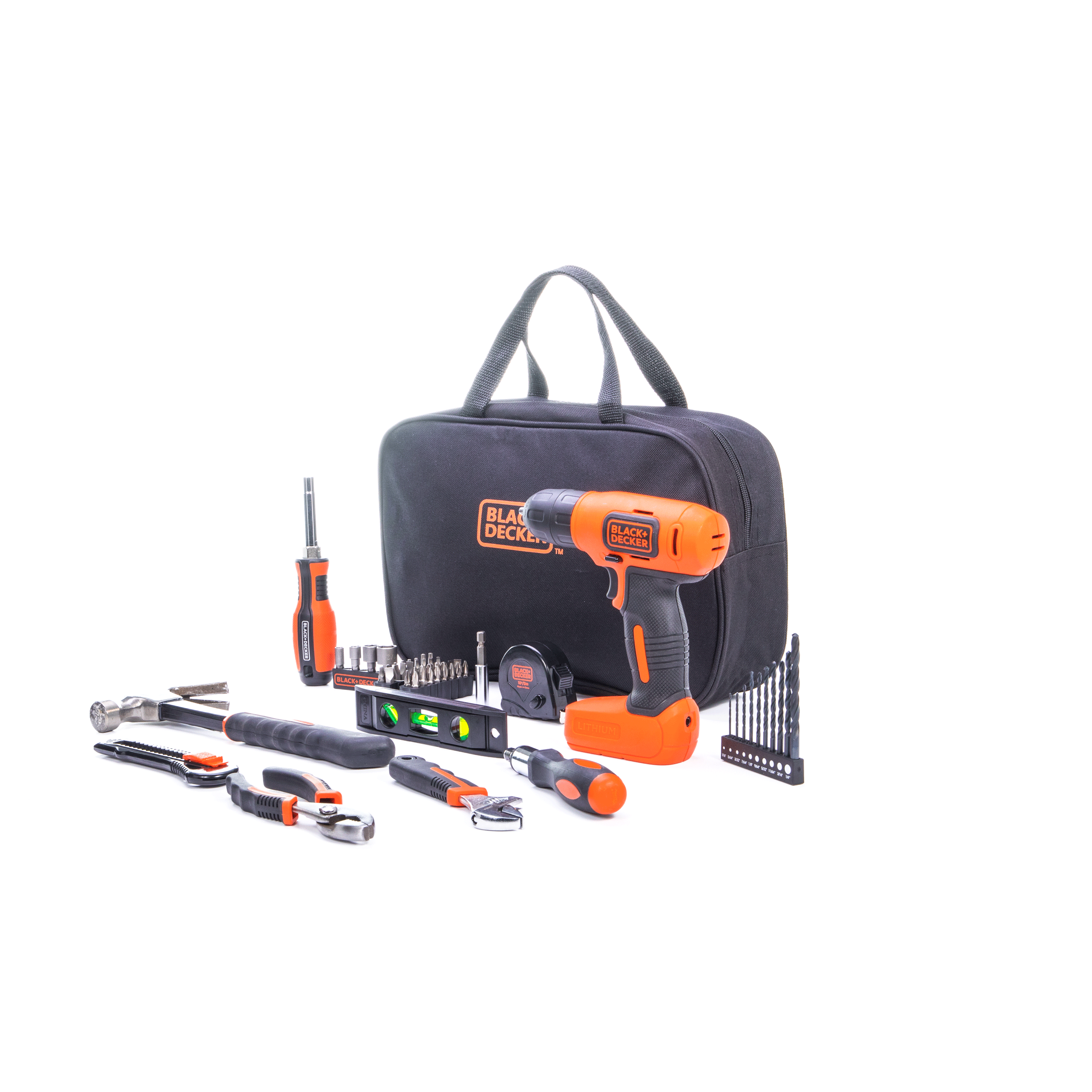 Black & Decker® BDCD8PK - 54-piece Project Home Tool Set in Tool Bag and 8  V MAX Cordless Lithium Drill 