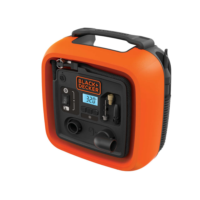 Profile of 12 volt D C multi purpose inflator.