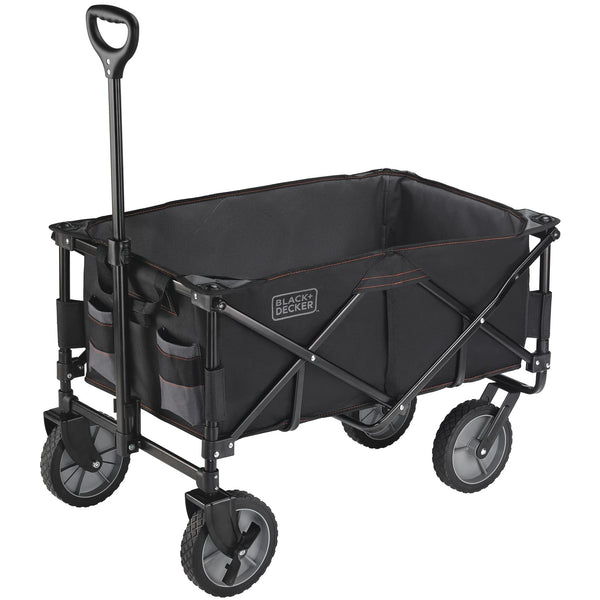 Collapsible Storage Cart, Folding Utility Wagon, Holds up to 176 lbs., Black