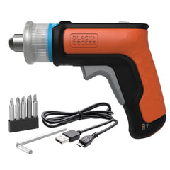 Right profile view of black and decker 4V Max Cordless Screwdriver, Hex, L-Shaped, 2-Inch with Assorted Bits