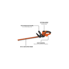 BLACK+DECKER® Electric Hedge Trimmer, 4 Amp, 22-Inch