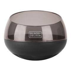 Front view of black translucent Black and Decker Slow Feeder Rocking Bowl