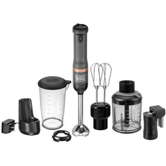 BLACK+DECKER kitchen wand 3in1 Cordless Kitchen multi-tool kit in grey with immersion blender, hand mixer, can opener and food chopper attachments