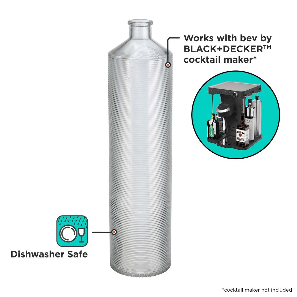 bev by BLACK+DECKER Cocktail Maker Glass Liquor Dispenser Bottle,  Dishwasher Safe (BEWB101)​