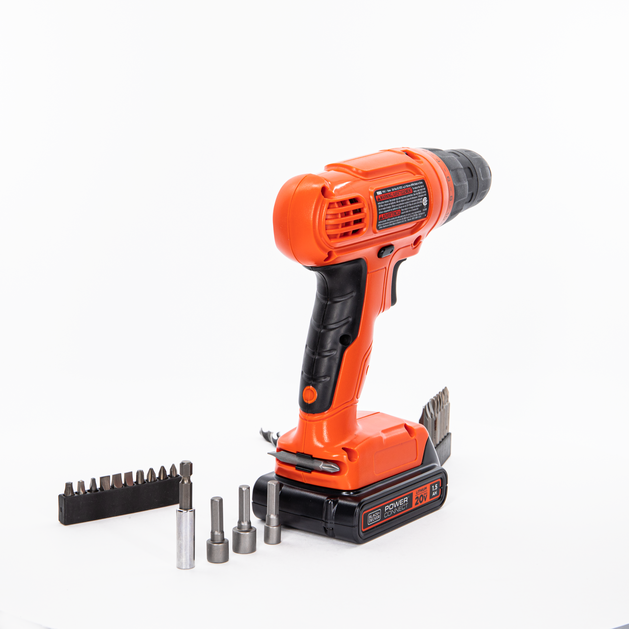 BLACK+DECKER 20V MAX* POWERCONNECT Cordless Drill Kit + 100 pc. Kit  (BDC120VA100), Orange