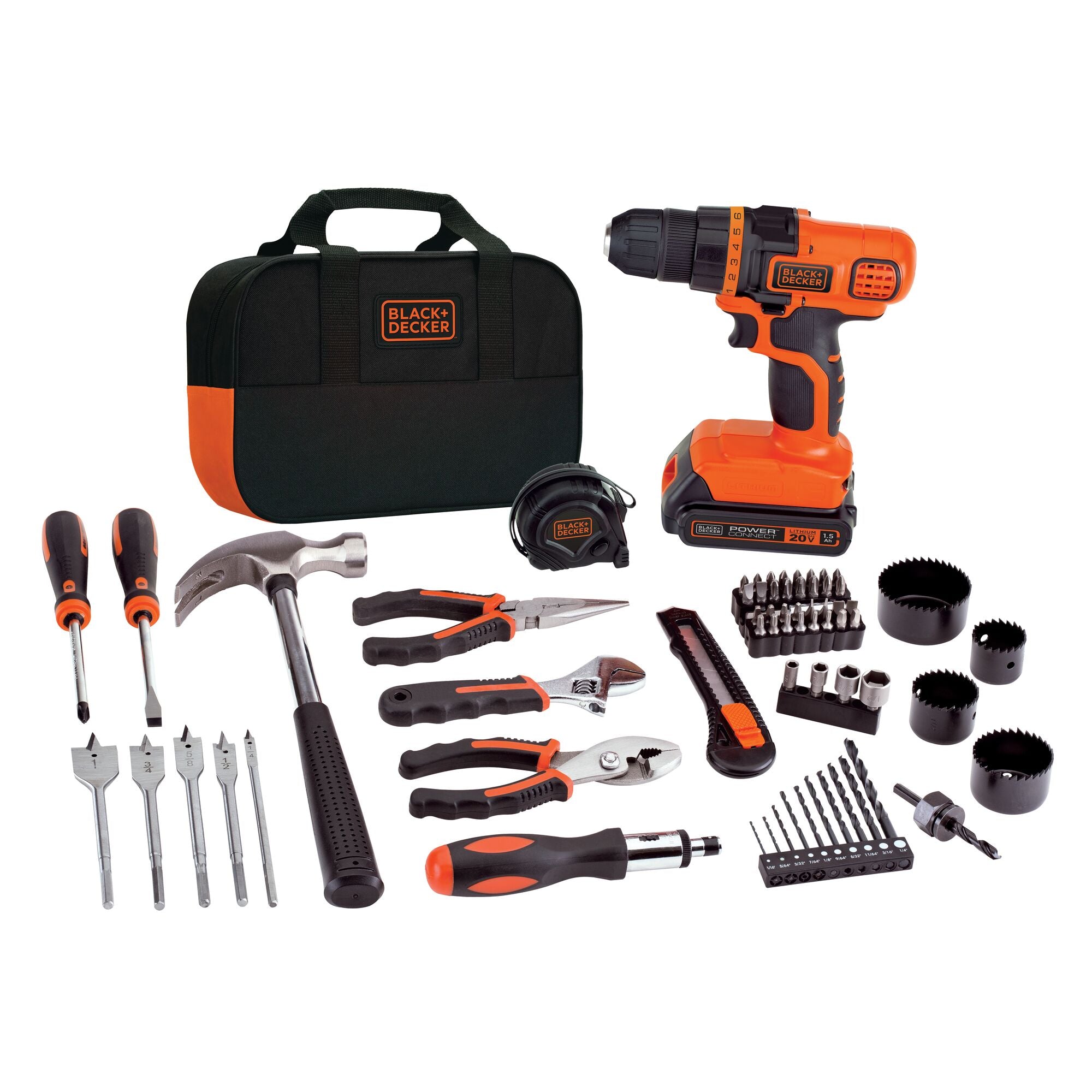 20V MAX* POWERCONNECT™ Cordless Drill/Driver With 68-Piece Project Kit and Tool Bag, Battery and Charger Included | BLACK+DECKER