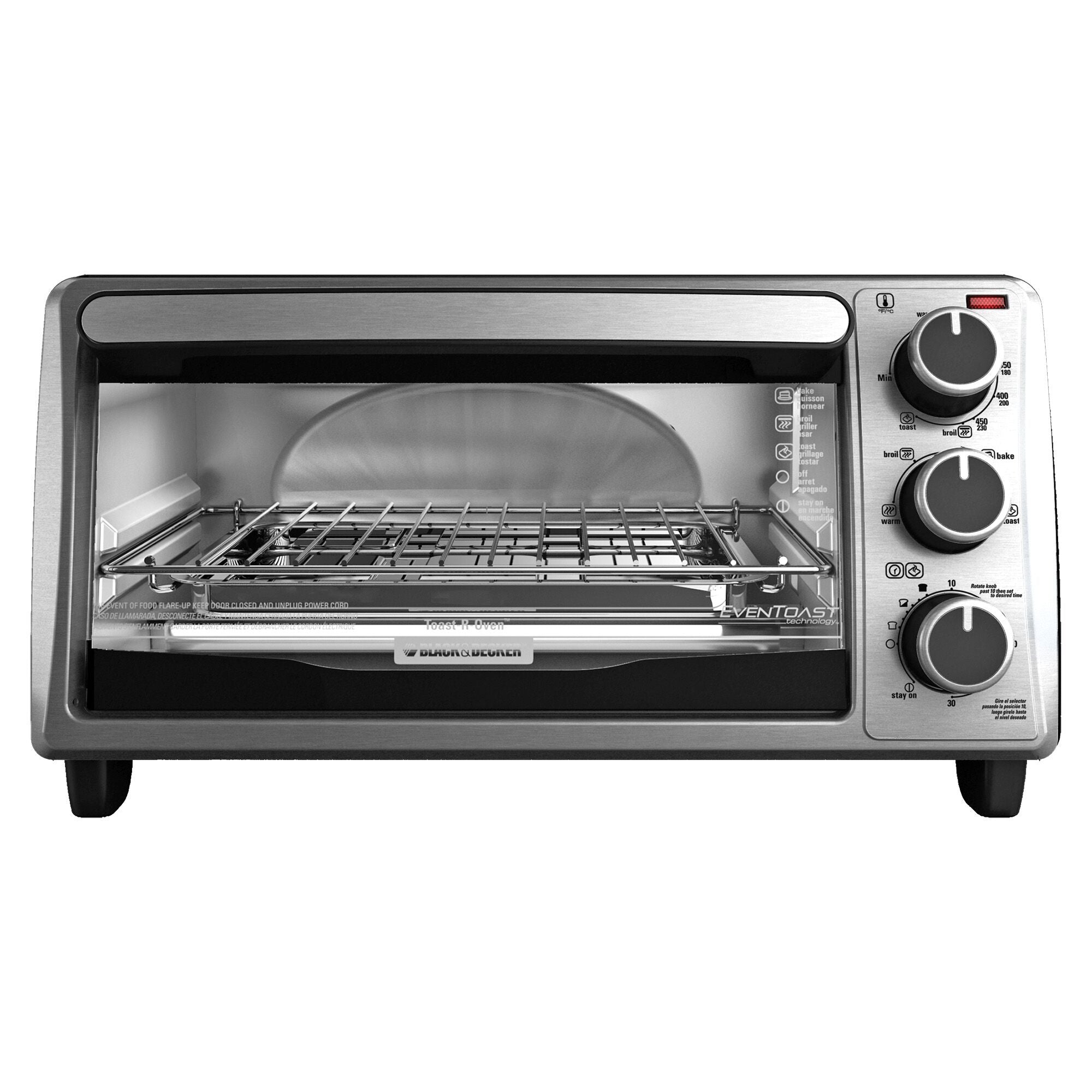 BLACK+DECKER 4-Slice Convection Oven, Stainless Steel, Curved Interior fits  a 9 inch Pizza, TO1313SBD