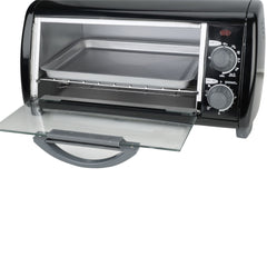 Countertop Toaster Oven with pizza inside on white background